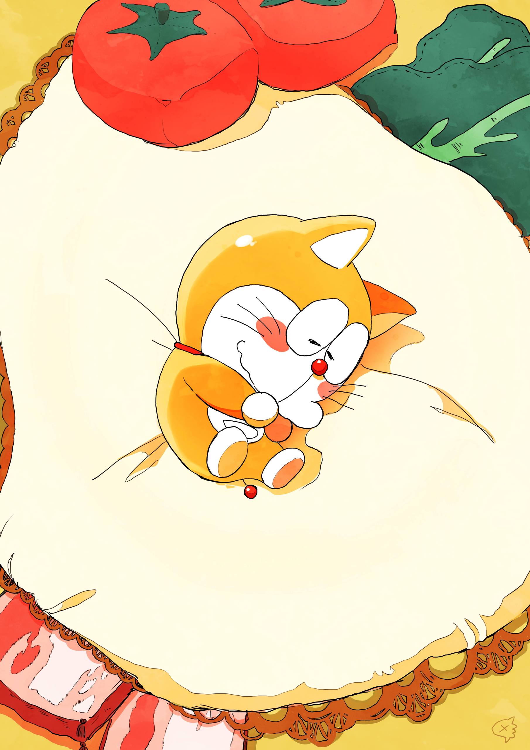 手机壁纸机器猫抽烟壁纸预览
